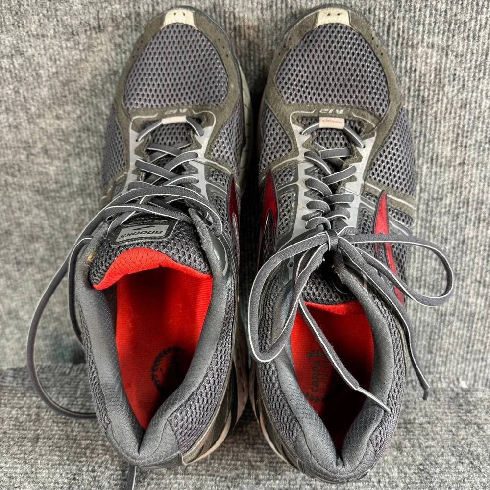 Brooks Addiction 12 Mens Running Shoes Charcoal Grey Red Athletic Sneakers 15